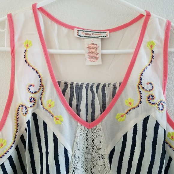 Flying Tomato Stripped Lace Tank - Picture 4 of 6